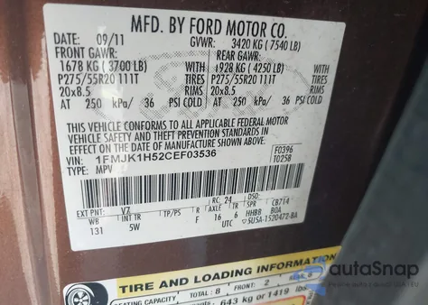 2012 Ford Expedition El King Ranch z USA, uszkodzony, nr VIN 1FMJK1H52CEF03536